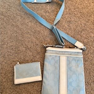 2010s Coach Blue and White Crossbody Bag Set